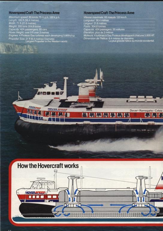 The Hoverspeed 1982 brochure, including timetables - Centre-fold pages showing how the SRN4 Super 4 (Mk III) hovercraft works, and specifications of it (credit: Steven Charlesworth).